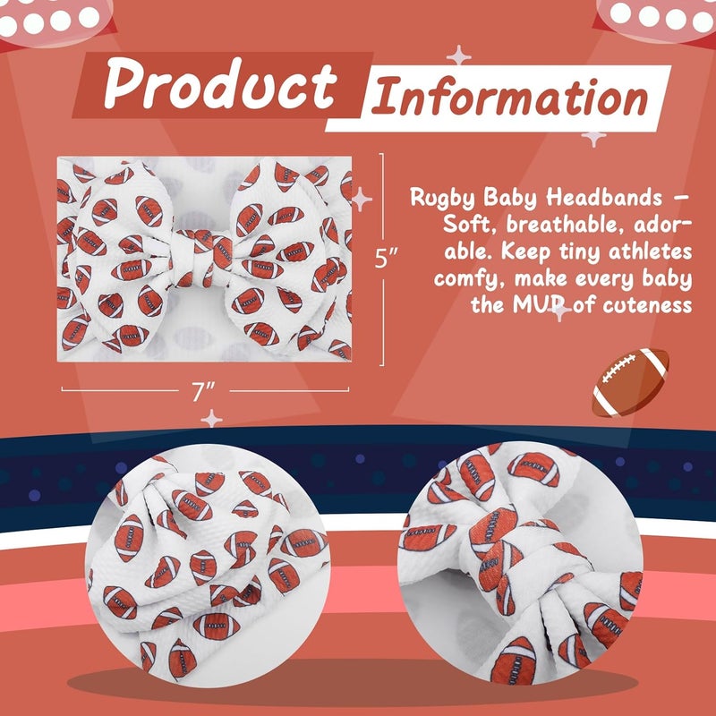 ONENINEDREAM Football Baby Bow Headbands for Girls Super Bowl Infants Hair Accessories Toddlers Outfits for Sports Parties Baby Girl Football Outfit - Image 4
